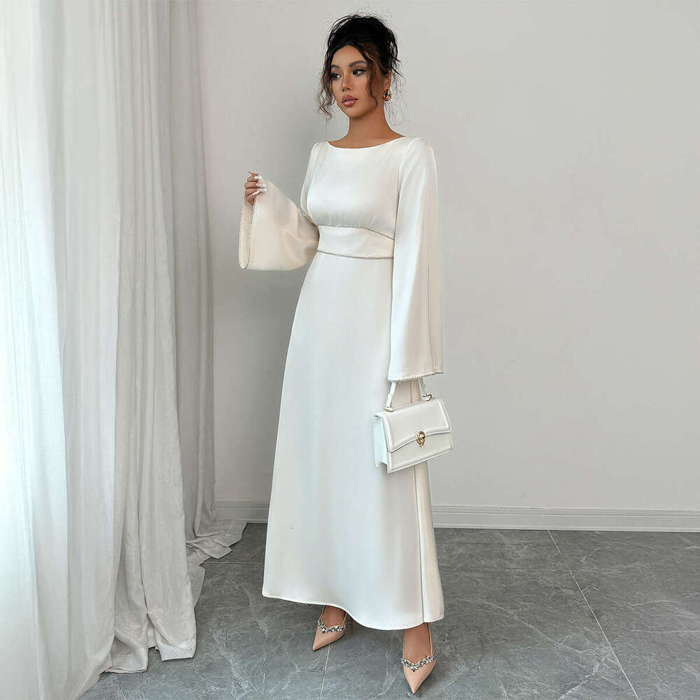 Elegant and Graceful Waist-Cinching Solid Color Long Sleeve Dress for Women 2025 Autumn Winter