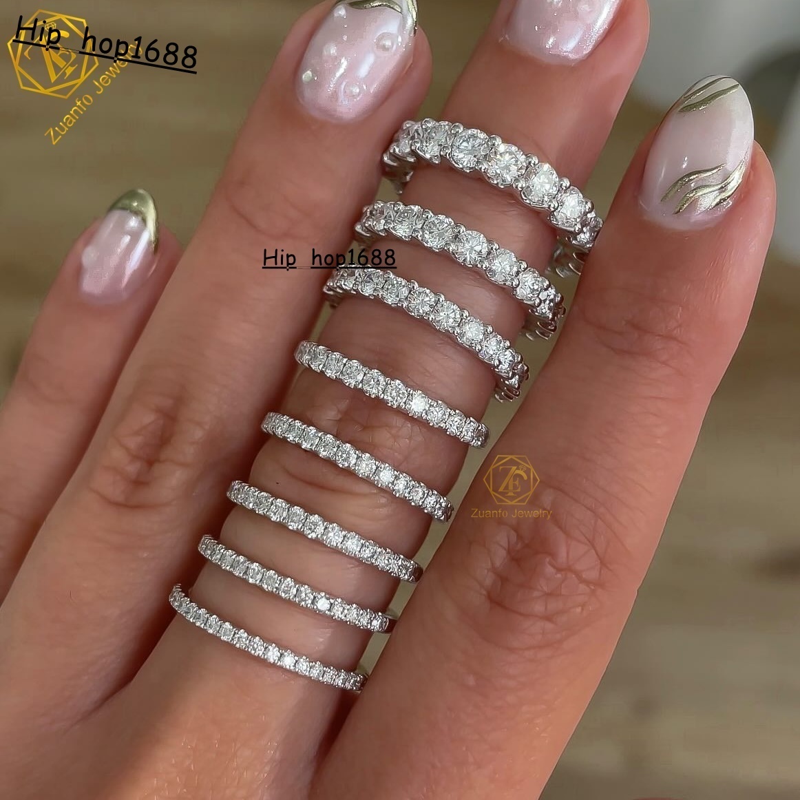 VVS Moissanite Ring Eternity Wedding Band Iced Out 1.6mm 1.8mm 2mm 3mm Diamond Silver 14k 18k Gold Engagement Stackable Rings