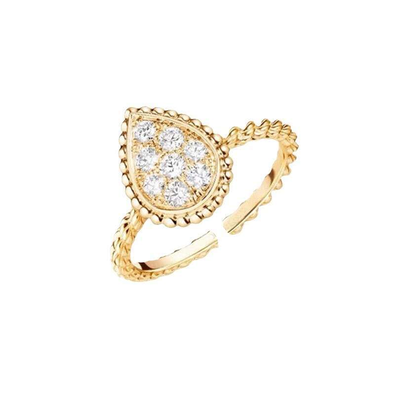Trendy Brand Hot Item Niche Water Drop Shaped Diamond-Studded Open for Women High-End Feel Ring Summer