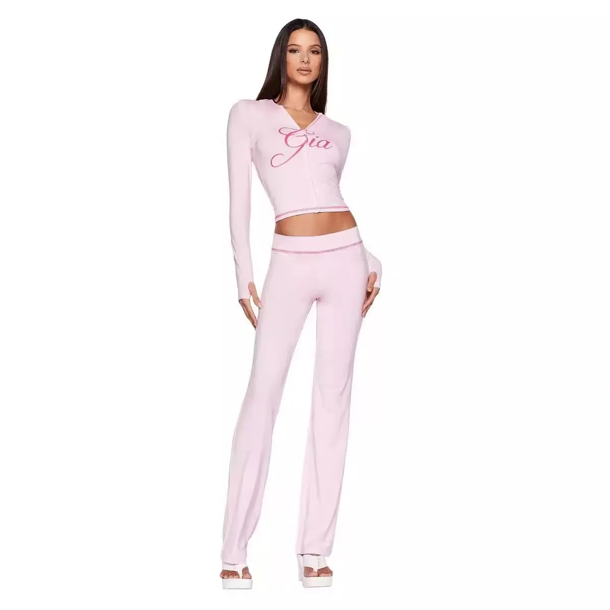 I Am GIA Womens Tracksuit Piece Y2K Pink Set Designer Sports Suit For Women Flared Pants Zip-upLong Sleeve High Quality Color Top C260312