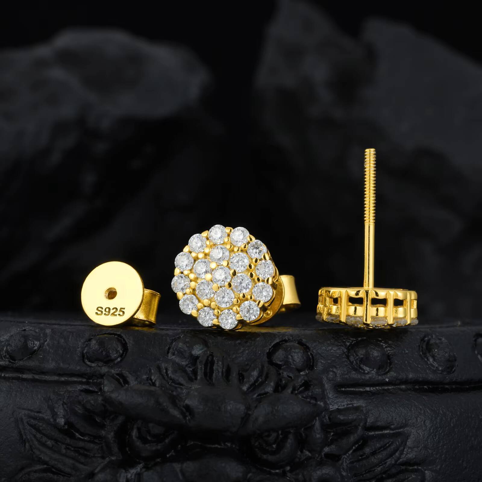 Wholesale Sparkling Custom 925 Sterling Silver VVS Moissanite Diamond Honeycomb Men Luxury Hip Hop Stud Earring