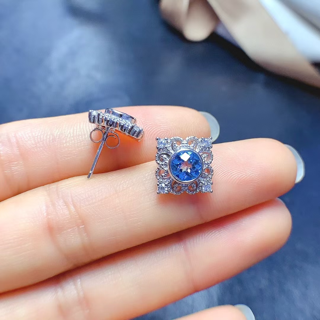 Allergy Free 925 Silver Topaz Stud Earring 5mm Total 1ct Natural Topaz Earrings with Thick 18K Gold Plating