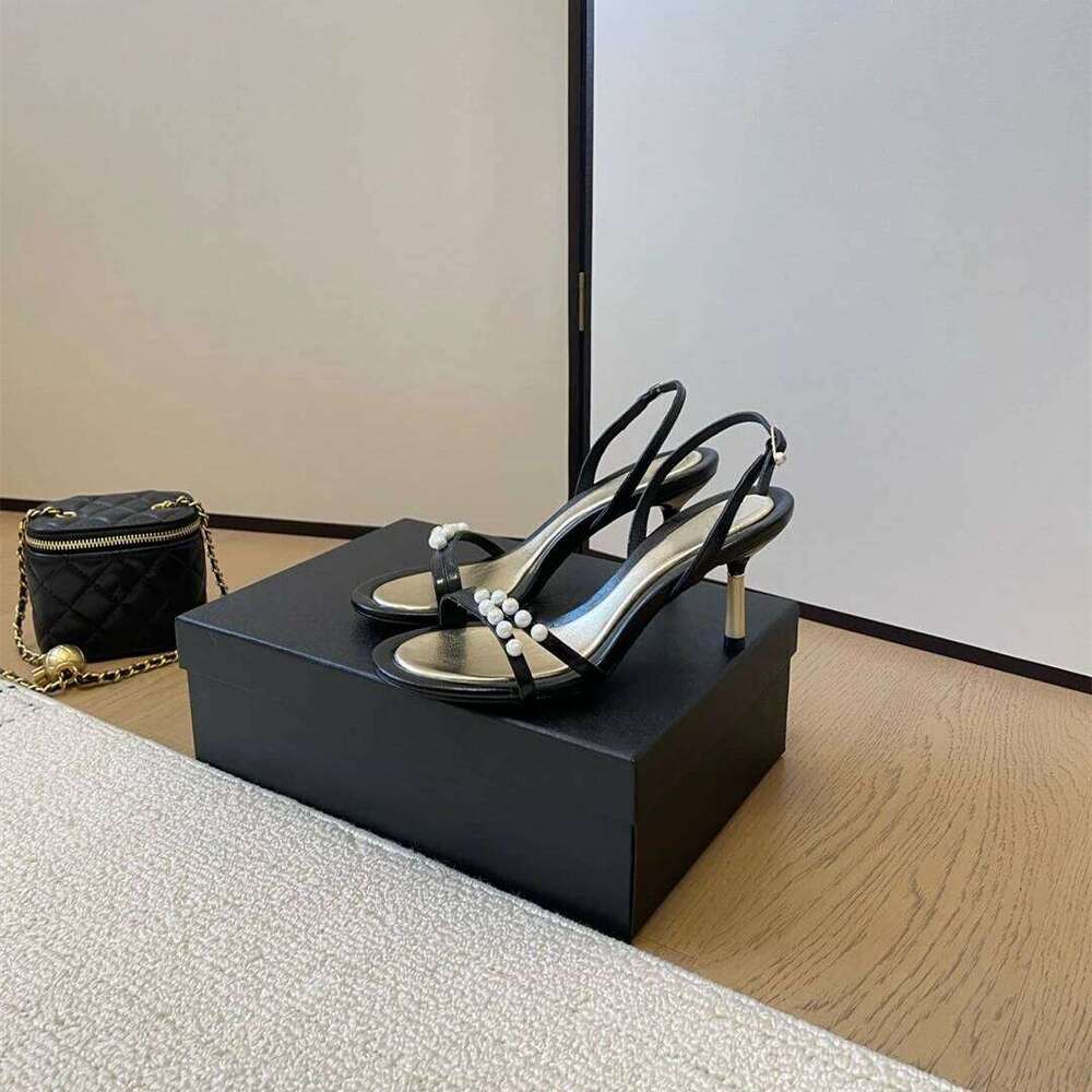 New Women Size34-41 Genuine Leather Sandals High Heels Pearl Pumps Slingbacks Summer Designer Shoes Zapatillas De Mujer bd8
