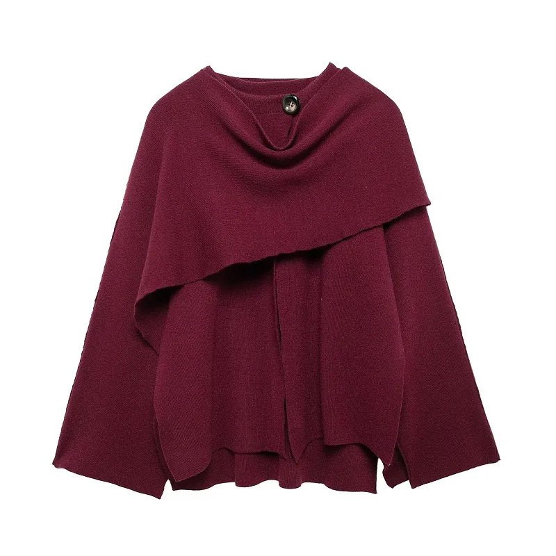 Women Cape Coat Scarf Collar Ponchos Shawl Long Sleeve Winter Cloak Knitted Cardigan for Women 250731