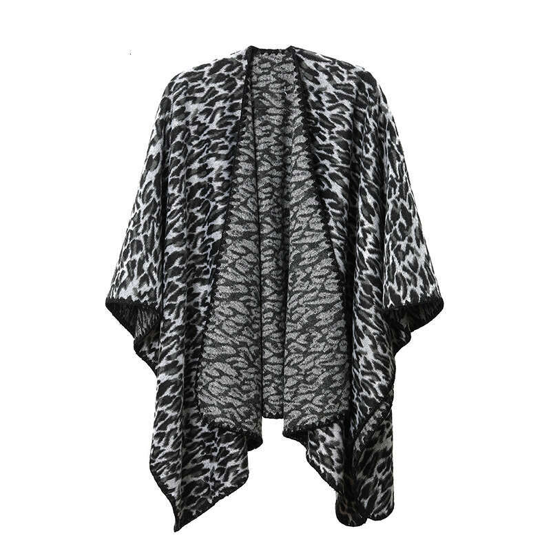 Straight Women, New Black Leopard Print Cross Shawl for Spring, Autumn, and Winter
