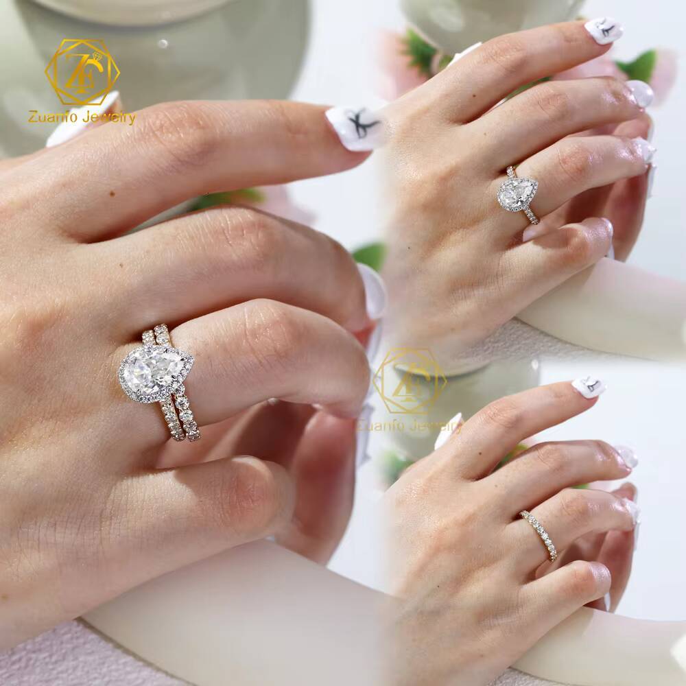 Custom 2ct Pear Cut 14K Gold Moissanite Diamond Eternity Band Ring High Quality Wedding Engagement Couple Rings