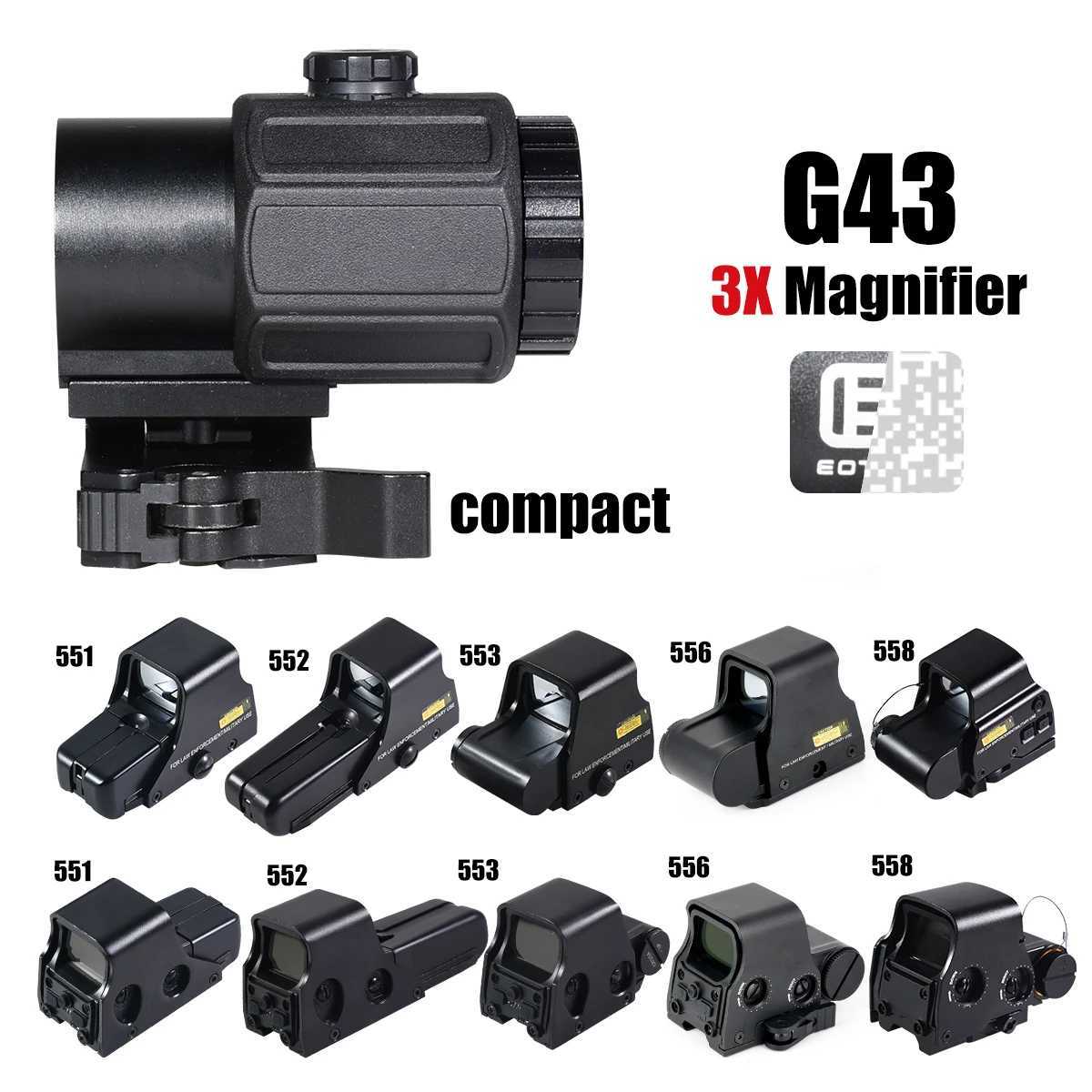 558 G43 3X Magnifier Tactical Combo Sight 551 552 553 Holographic Red Dot Sight Airsoft Hunting Rifle Scope W/20mm Rail R250730