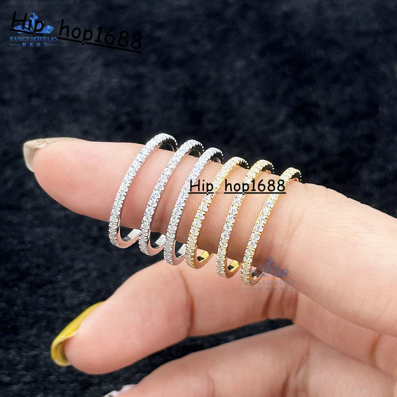 Best Selling Moissanite Finger Ring Fully Ice Out Melee Round Diamond 925 Silver Jewelry Moissanite Eternity Band Rings