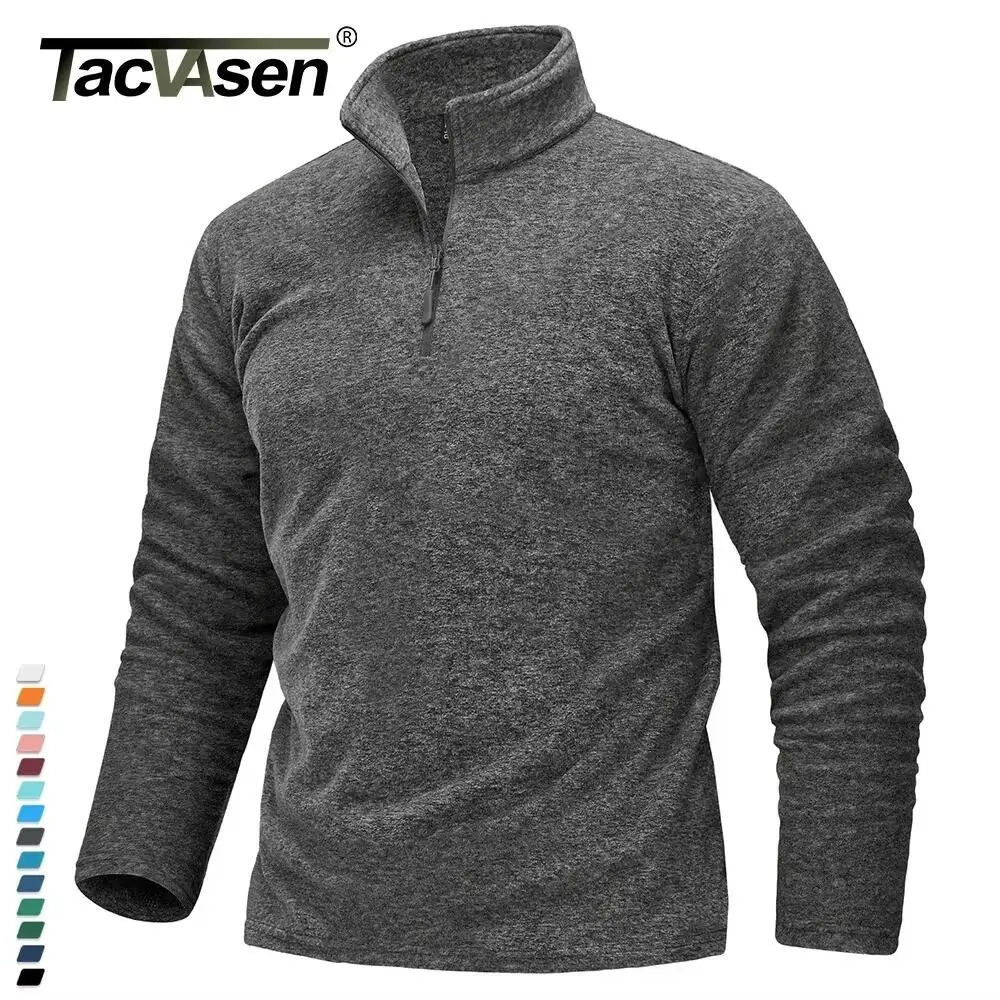 TACVASEN 14 Zipper Collar Spring Fleece Sweaters Mens Warm Sweatshirts Breathable Casual Sports Hiking Turtleneck Pullover Tops 250731