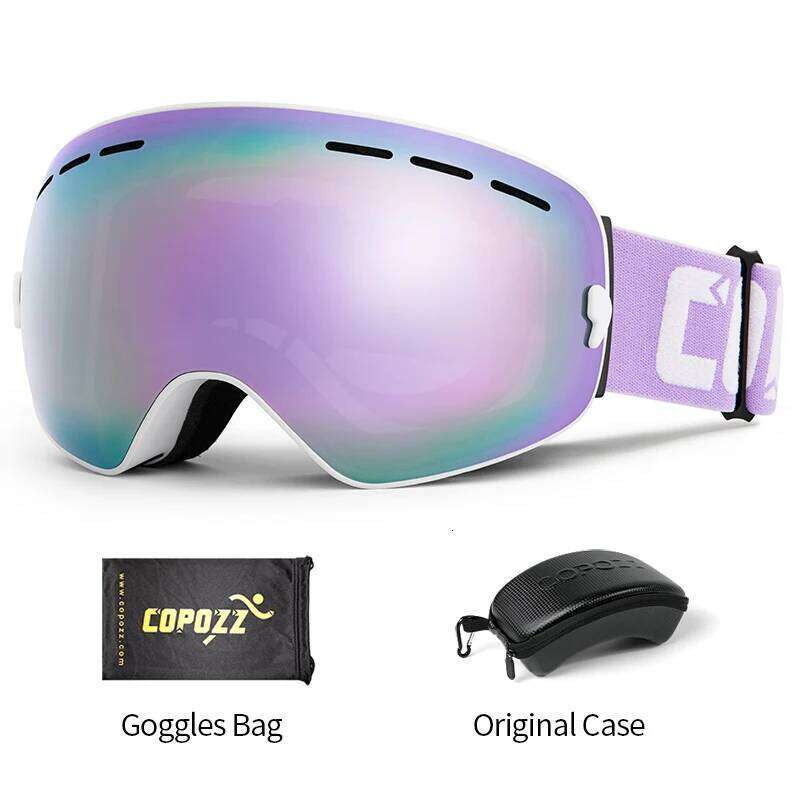 COPOZZ With Box Case Ski Mask Uv400 Anti-Fog Snow Goggles Big Spherical Skiing Snowboarding For Women Men