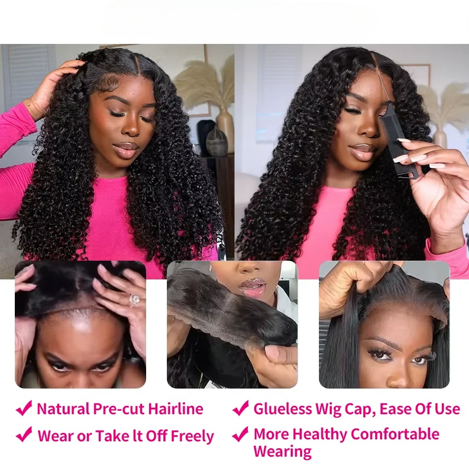 Brazilian Remy PrePlucked Kinky Curly 13x4 Lace Front Wig Wear and Go Glueless Wig Pre Cut Short Bob Frontal Simulation Human Hair Wigs