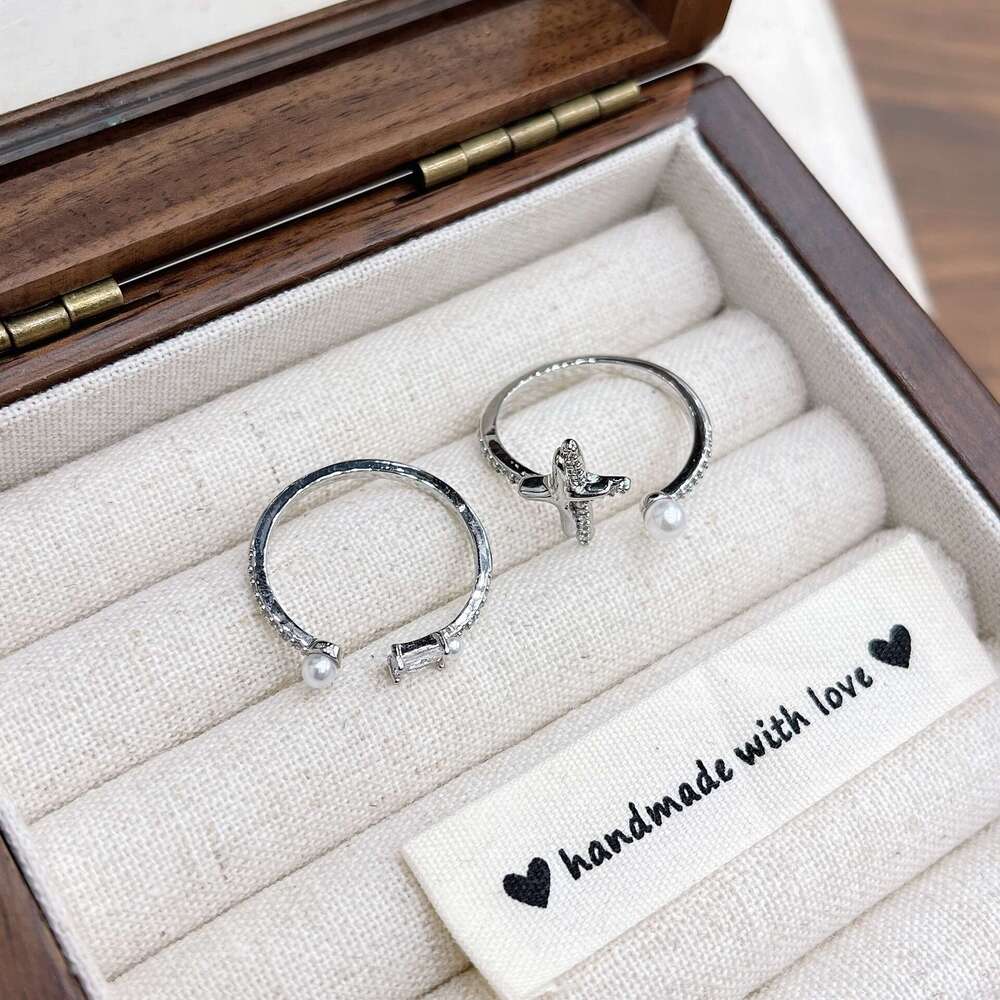 Ins Style New Simple Cross Zircon Pearl Open Index Finger Light Luxury Versatile Women's Star Ring 19e