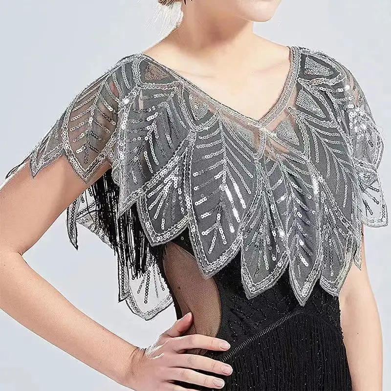 6 Colors Summer Beading Elegant Shawl Wrap Black Lace Bolero Women Short Cape Sequined Sparkling Jacket Shrug Cape 250731