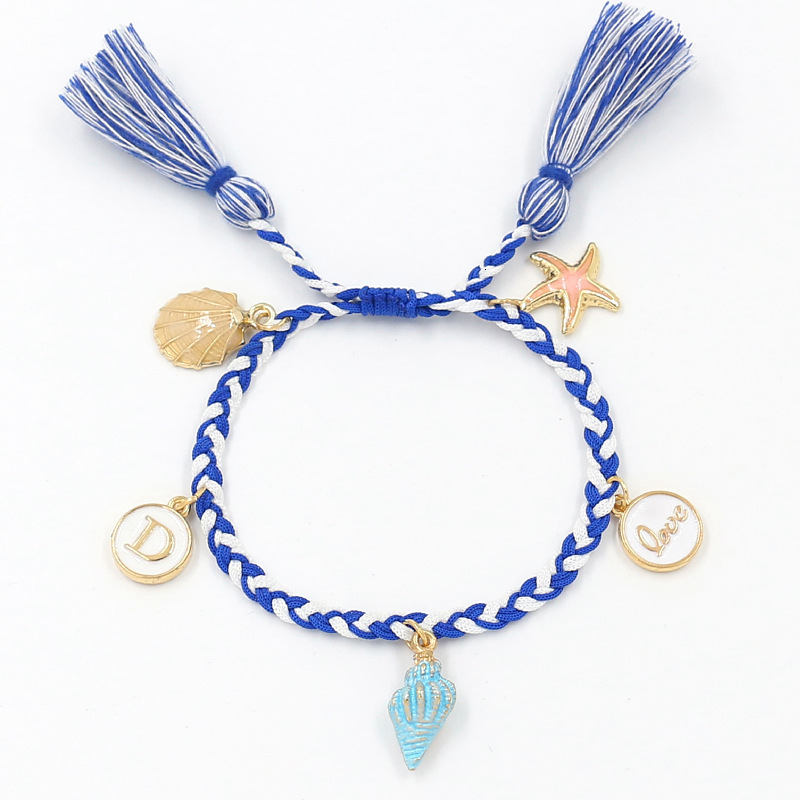 Japan and Korean Style Woven Silicone Anklet Bracelet with Starfish Shell Pendant, Tassel Accent Beach Anklet for Women