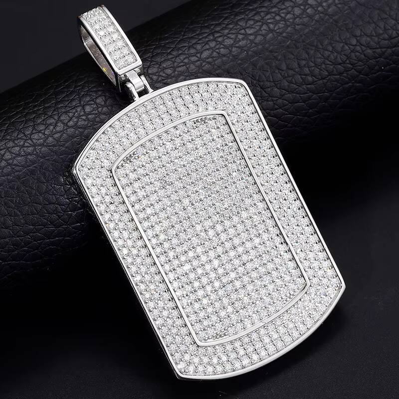 New Arrival Hip Hop Jewelry 925 Sterling Silver Micro Pave VVS Moissanite Diamond Iced Out Bling Dog Tag Sign Pendant Necklace