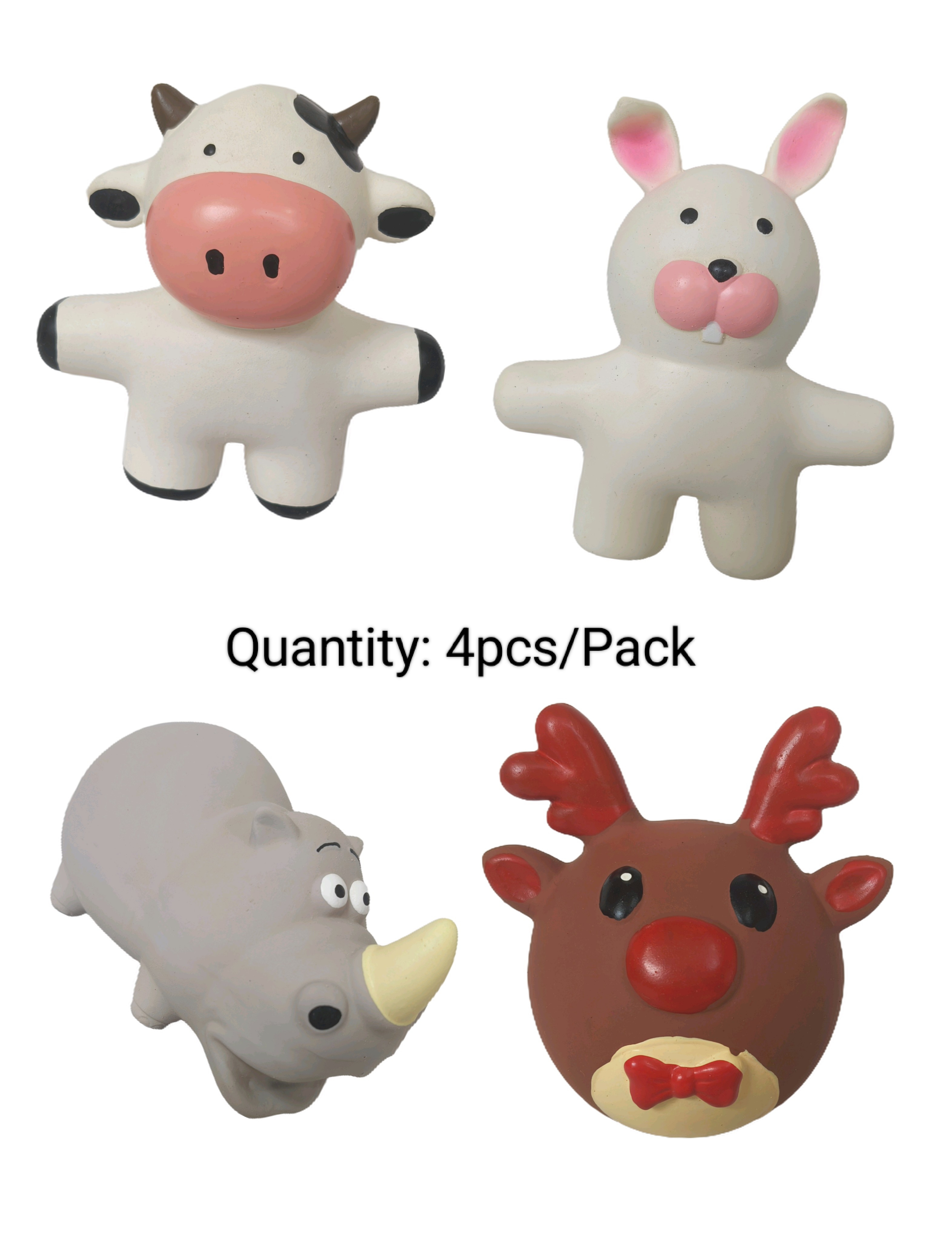 Squeaky Latex Teething Dog Toy Screaming Rubber Chewy Rabbit Hippo Deer Cow Shaped Puppy Pet Toy 4pcs/Pack with distinct toys
