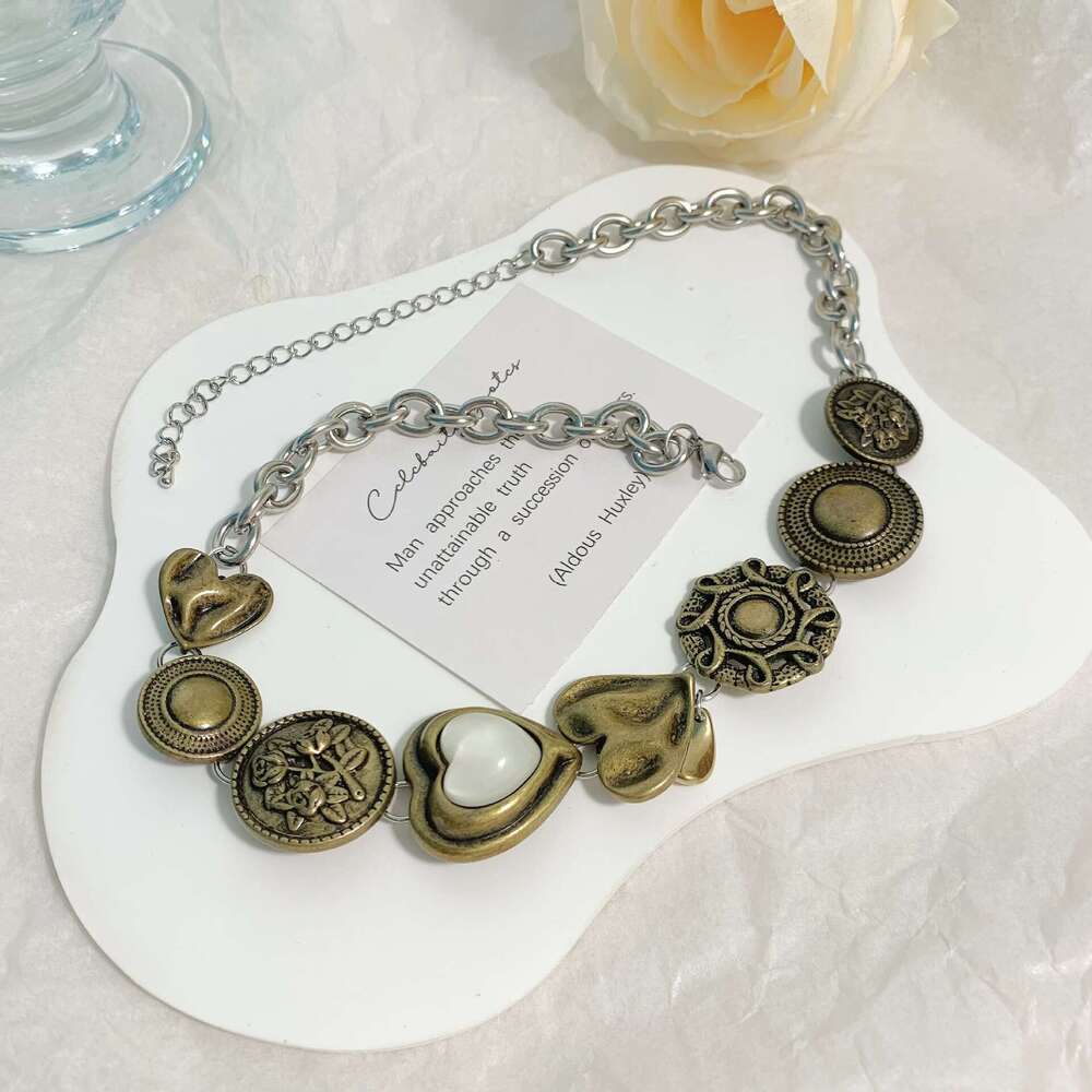FUXIN New Chinese Style Punk Titanium Steel Necklace for Women Brass Vintage Button Hot Girl Collarbone Chain 914