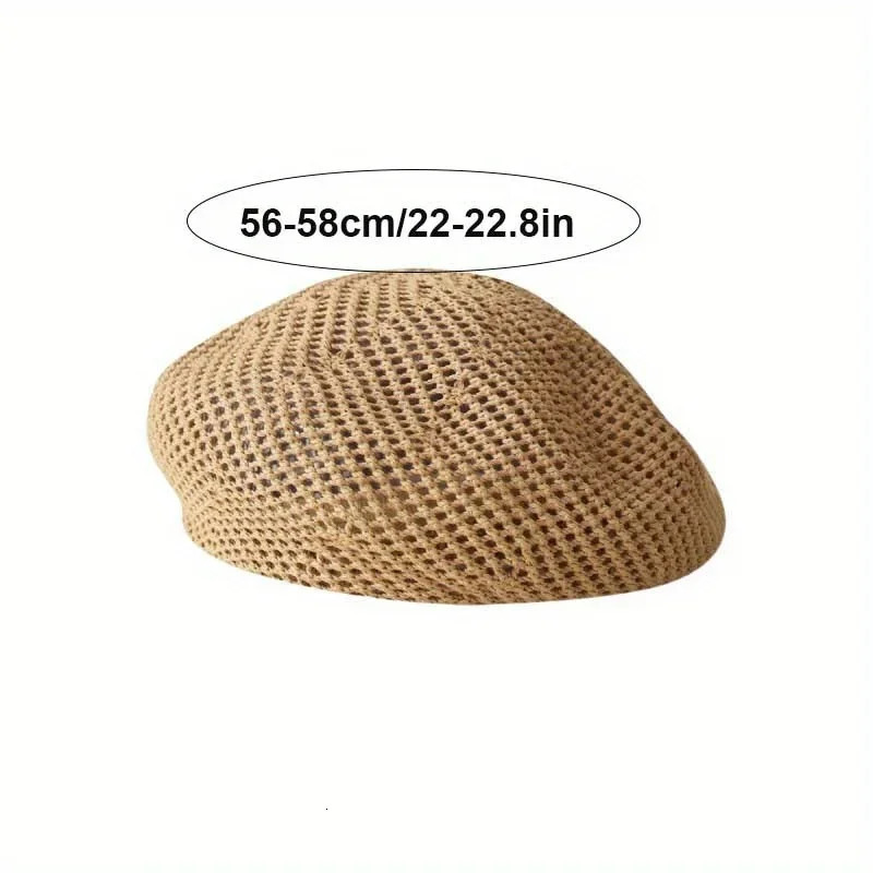 Versatile Temperament Knitted Hat Hollow Weaving Brimless Cap Spring and Summer Breathable Woman Soft and Comfortable Beret 250730