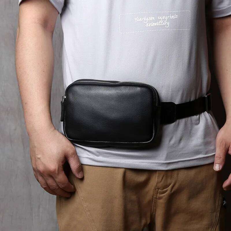 NZPJ Genuine Leather Men's Chest Natural Cowhide Crossbody Casual Shoulder Bag, Sports Multifunctional Phone Waist Bag