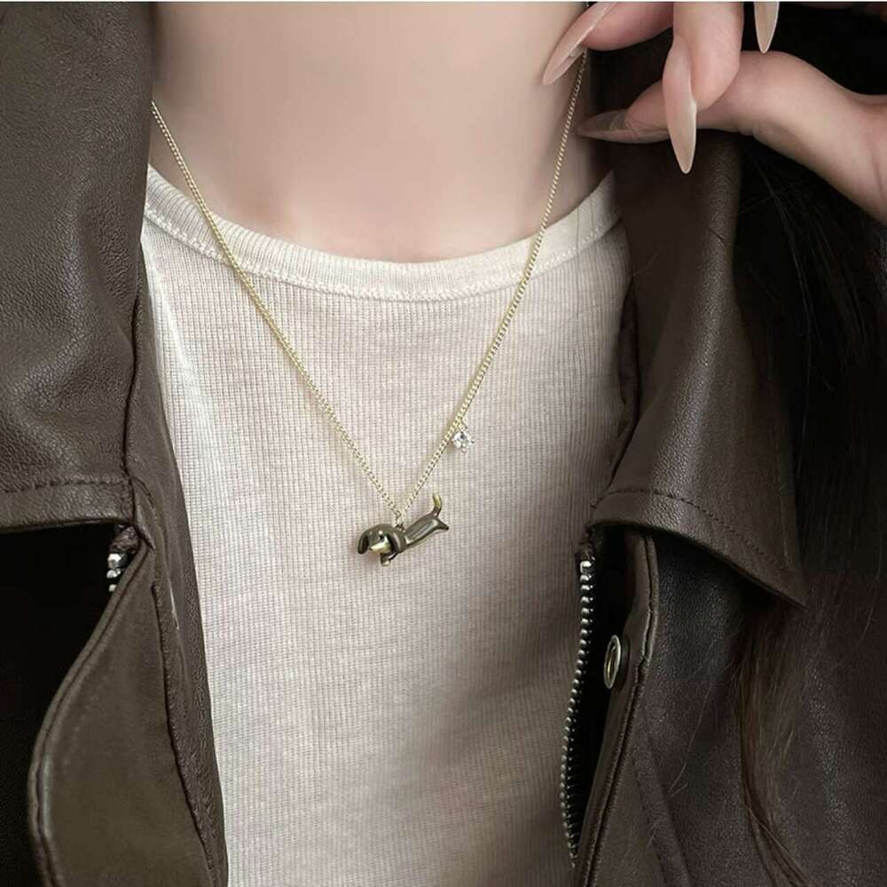 Cute Dachshund Pendant Necklace Women, Light Niche High-end Sense Accessories, Korean Fashion Temperament Earrings for Women 36e