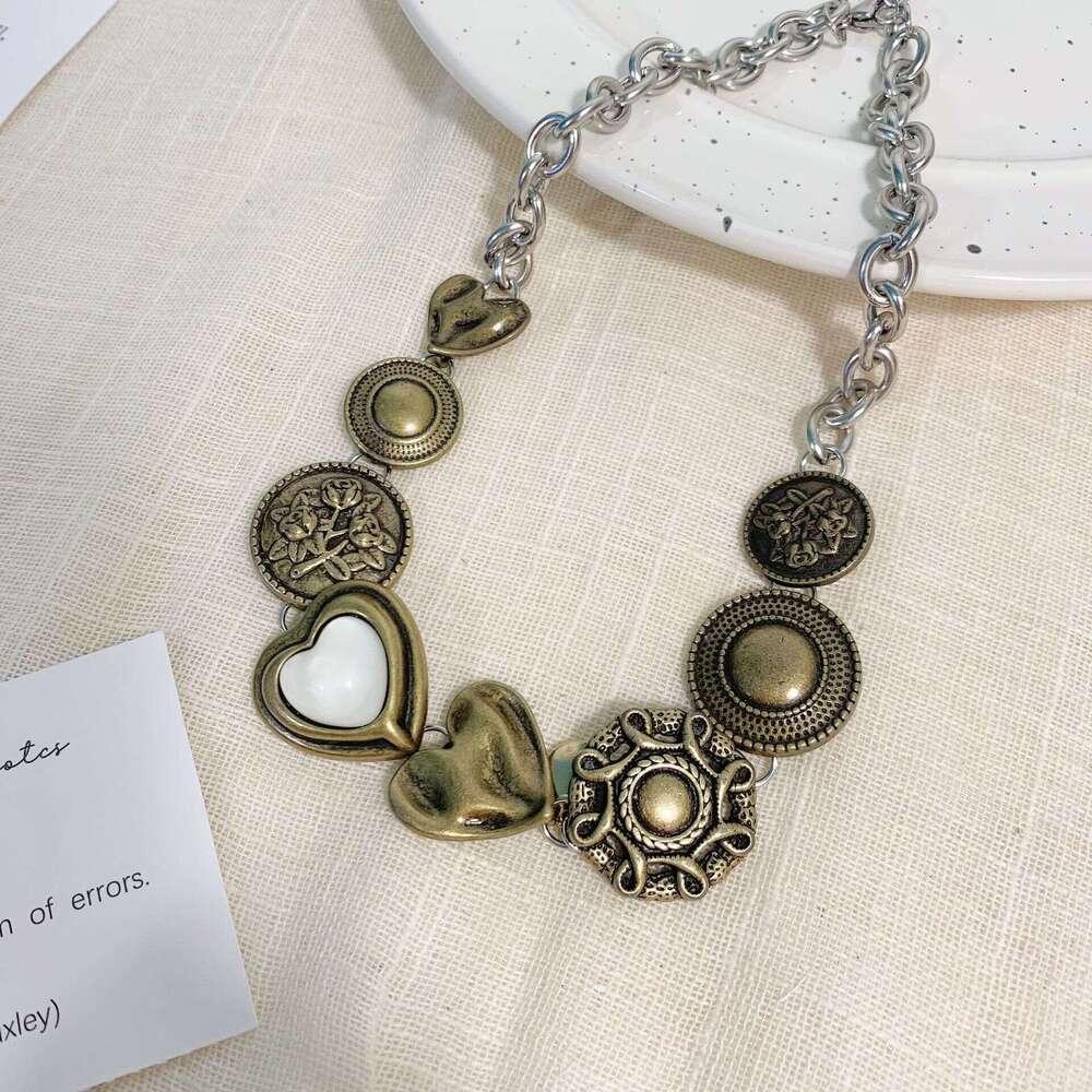 FUXIN New Chinese Style Punk Titanium Steel Necklace for Women Brass Vintage Button Hot Girl Collarbone Chain 914