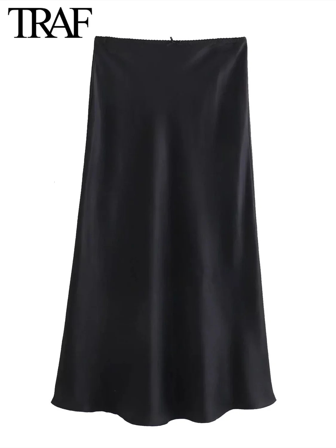 TRAF Women Fashion Spring Satin Texture Bow Decoration Vintage Chic Female High Waist H Line Long Skirts Mujer 250730