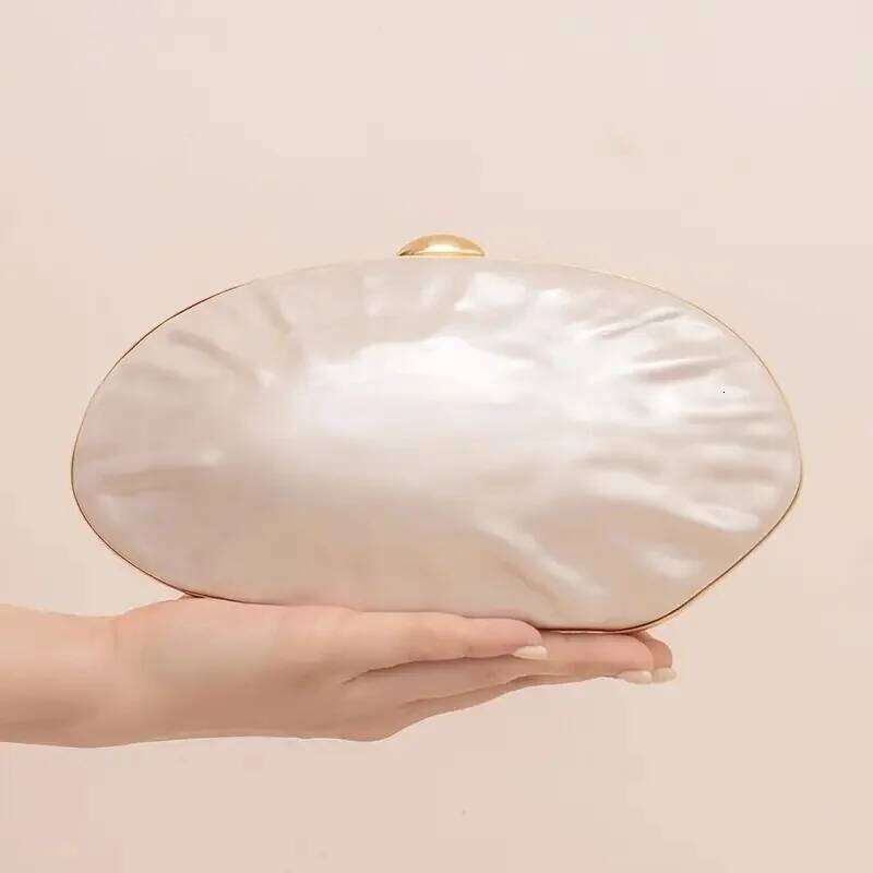 Shell Clutch Bag Acrylic Pearl White Frame Purse Women Wedding Wallet Female Evening Party Cute Ivory Lady Pro Handbag