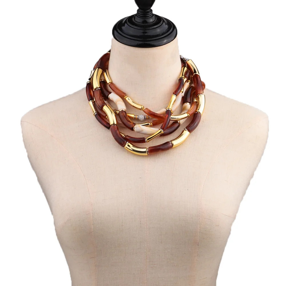Vintage Acrylic Bamboo Beads Choker Necklace for Women Bohemian Resin Chunky Tube Collar Necklaces Accessories Jewelry 250729