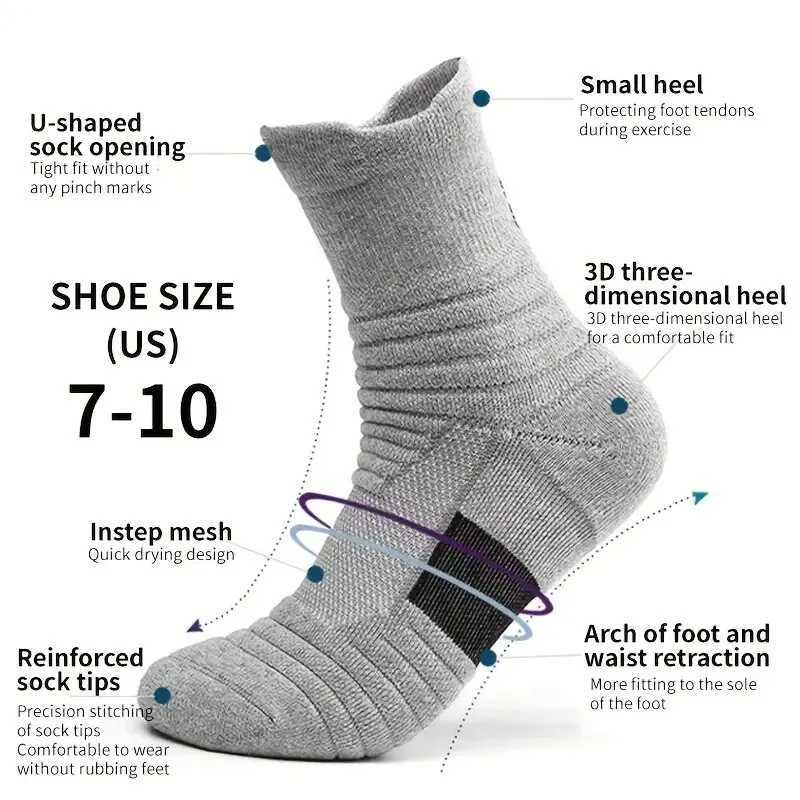 3pairs/Lot Mens Socks Compression Stockings Breathable Basketball Sports Cycling Socks Moisture Wicking High Elastic Tube Socks Z250731