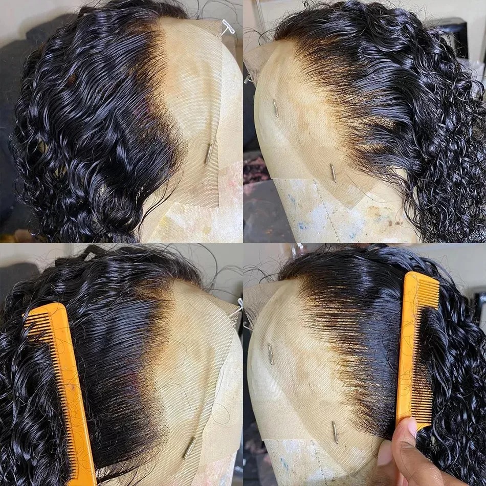 Brazilian Remy PrePlucked Kinky Curly 13x4 Lace Front Wig Wear and Go Glueless Wig Pre Cut Short Bob Frontal Simulation Human Hair Wigs