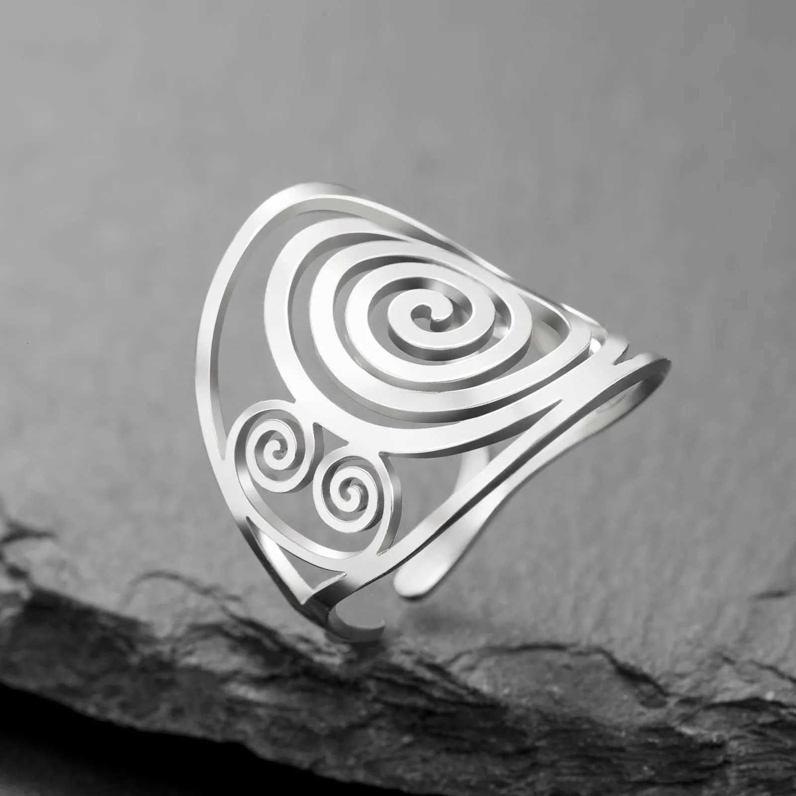 Dreamtimes Fashion Round Geometric Braided Spiral Swirl Ring for Women Stainless Steel Adjustable Thumb Open Ring Jewelry Gifts y250730