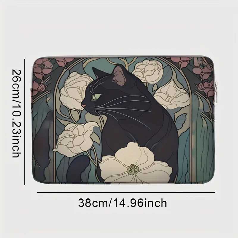 1pcTwo styles Camellia Black Cat Pattern Printed Laptop Bag Soft Laptop Fabric Cover suitable for 14 inch laptops G250729