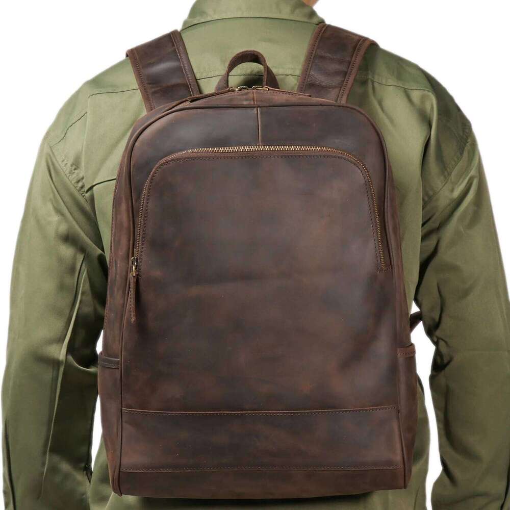 LUOKIR Vintage Men's Crazy Horse Genuine Leather Travel Backpack Large Capacity Cowhide Laptop School Bag 250731