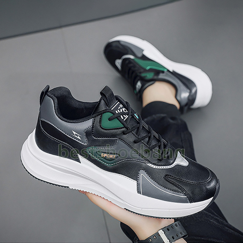 designer shoes sneakers lightweight leather trainers mens shoes fashion white green black thick-sole comfort durable non-slip sneaker size 39-44