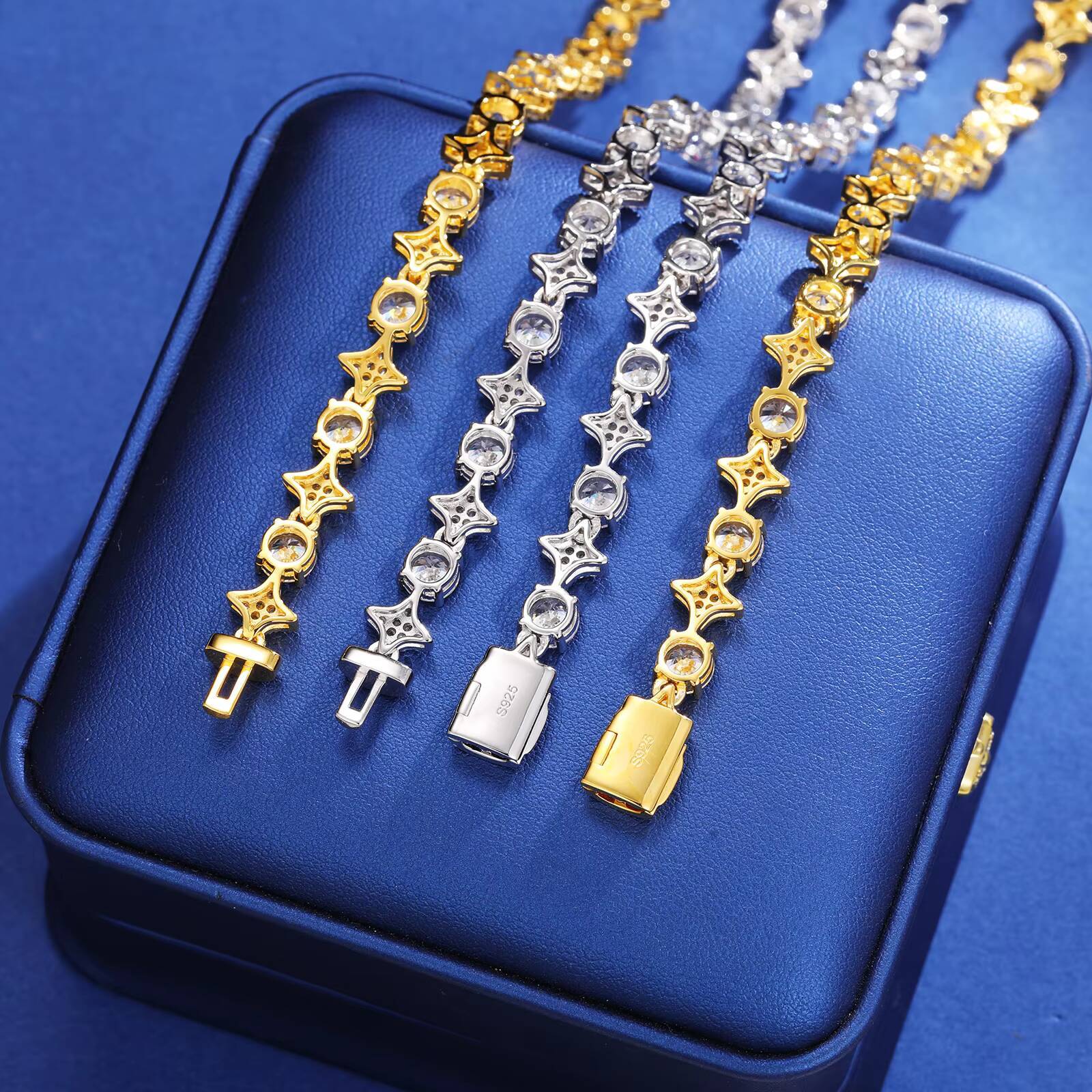 New Design Sparkling Mens Womens 6mm 925 Sterling Silver VVS Moissanite Diamond Iced Out Star Tennis Chain Necklace