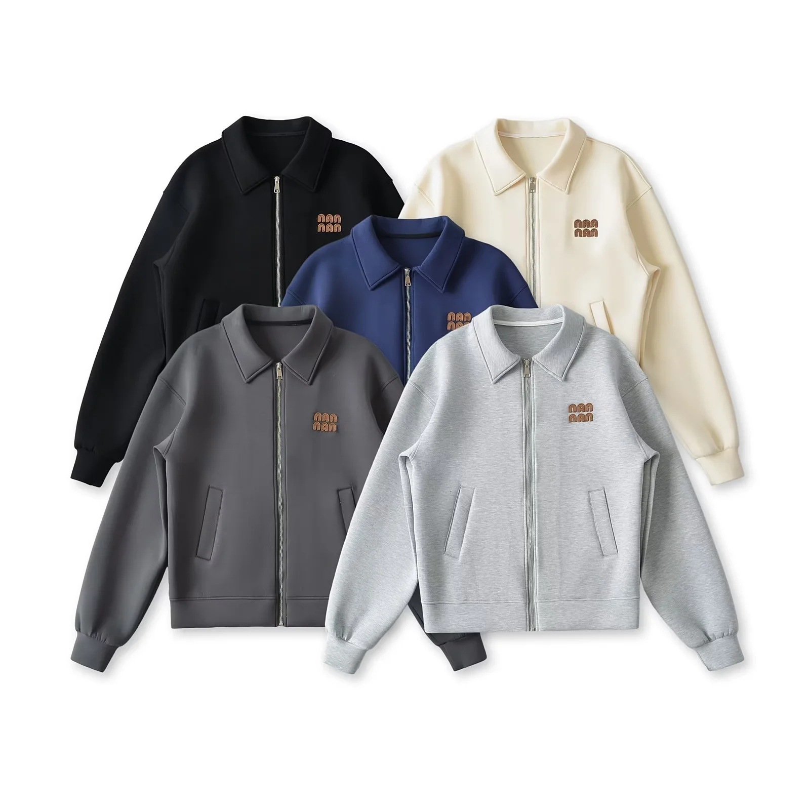 Free Shipping Loose Embroidered Tracksuit Lapel Zip Up Sports Hoodie Jacket Drawstring High-Waist Skirt Set For ladies 2025s Two Piece Dress