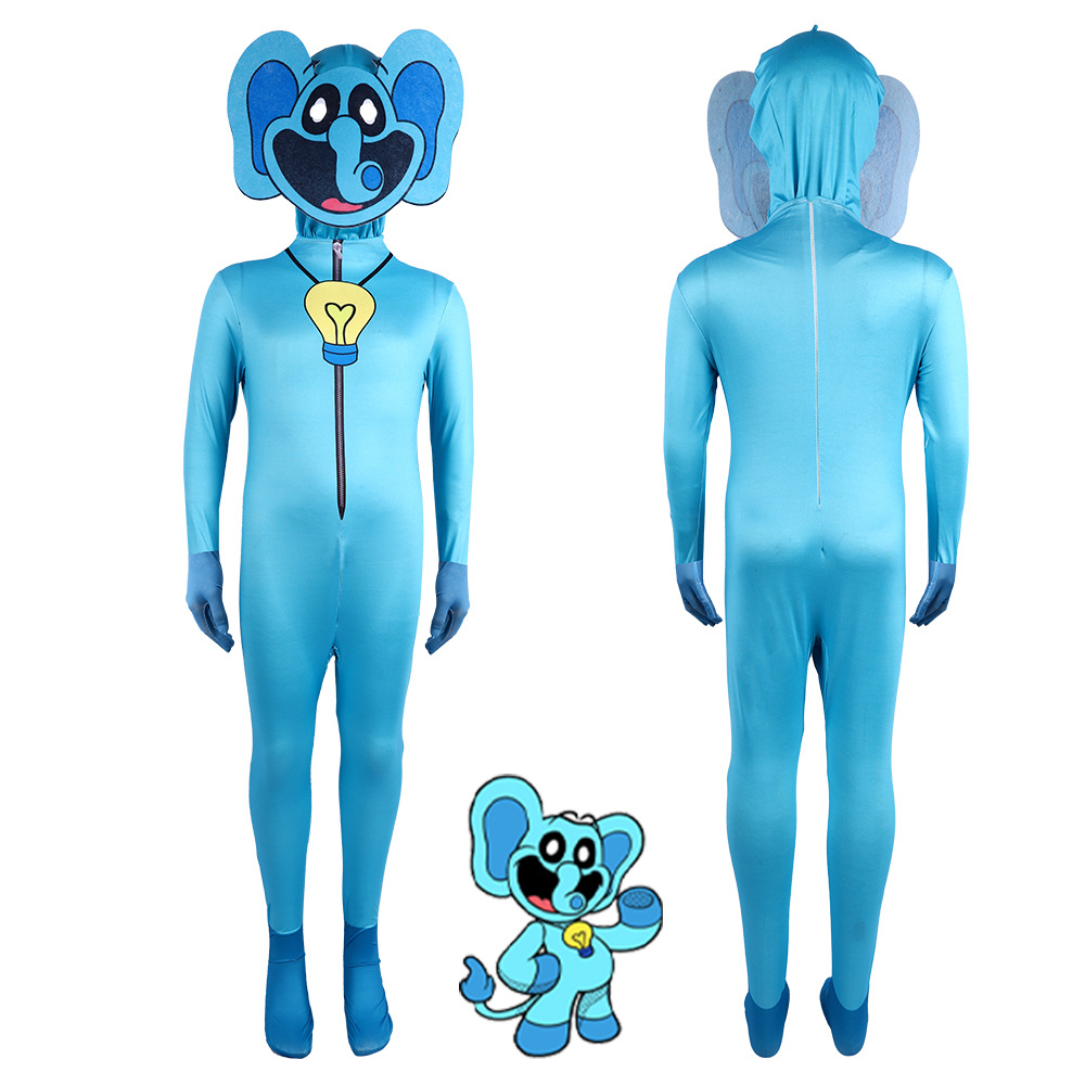 Children's cartoon smiling animal cosplay one-piece tight-fitting suit Halloween party stage performance funny headgear costume