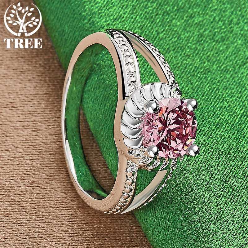 Hot New Arrivals 925 Sterling Silver Pink Round Zircon Rings Fashion Advanced Jewelry For Women Bridal Wedding Engagement Gifts y250730