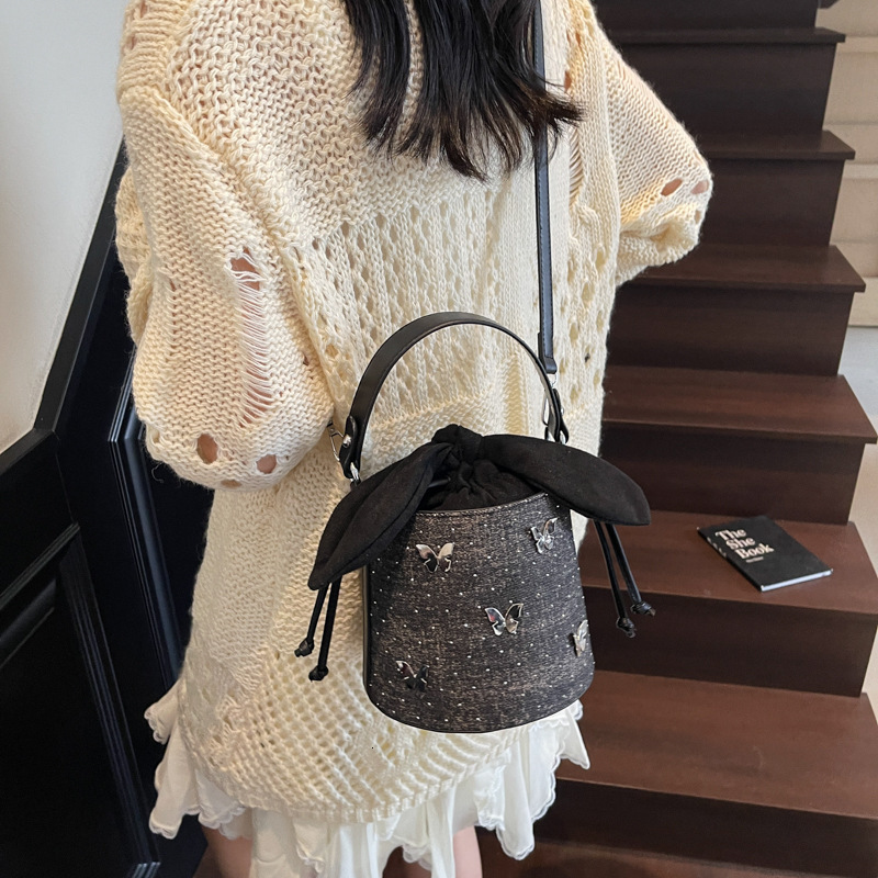 Niche Design Denim Bucket 2025 New Trendy Versatile Fashion Butterfly Single Shoulder Crossbody Bag Handbag ddmymoon
