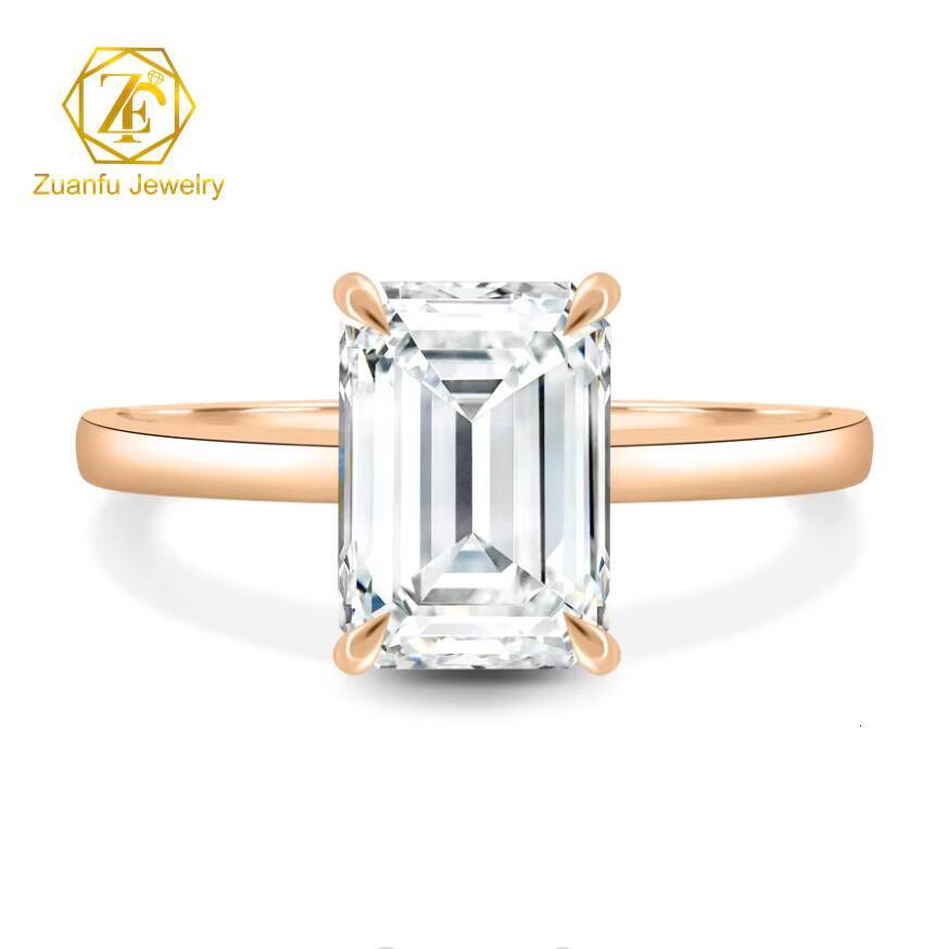 2025 Newest Fashion 925 Sterling Silver 18K White Gold D Color VVS Emerald Cut Moissanite Wedding Rings Women Engagement Gifts