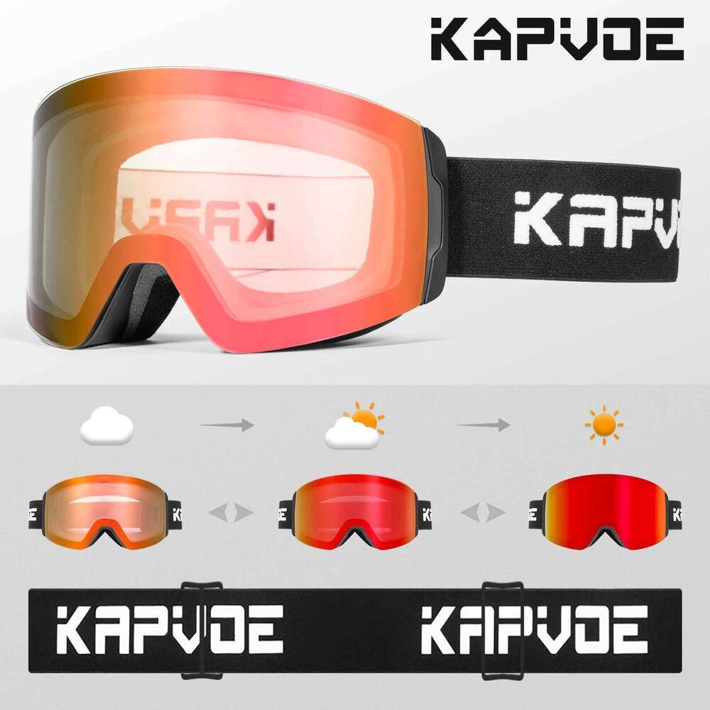 KAPVOE New Winter Photochromic Ski Goggles Double Magnet Adsorpt Layers Uv400 Anti-Fog Coatings Men Women Snowboard Skiing