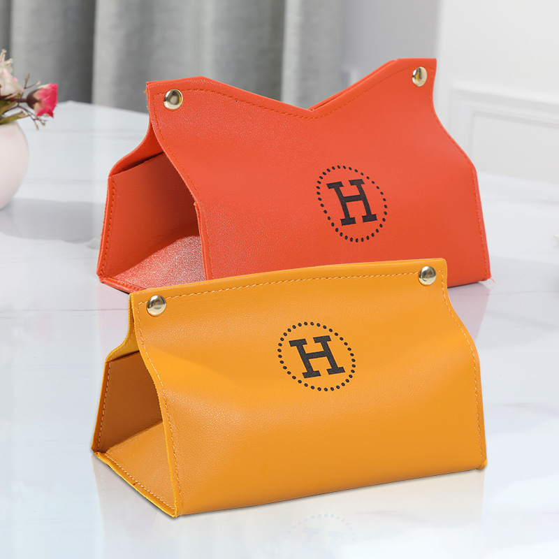 Nordic Style Creative Hotel Home Living Room Desktop Storage Car PU Leather Tissue Box Napkin Holder