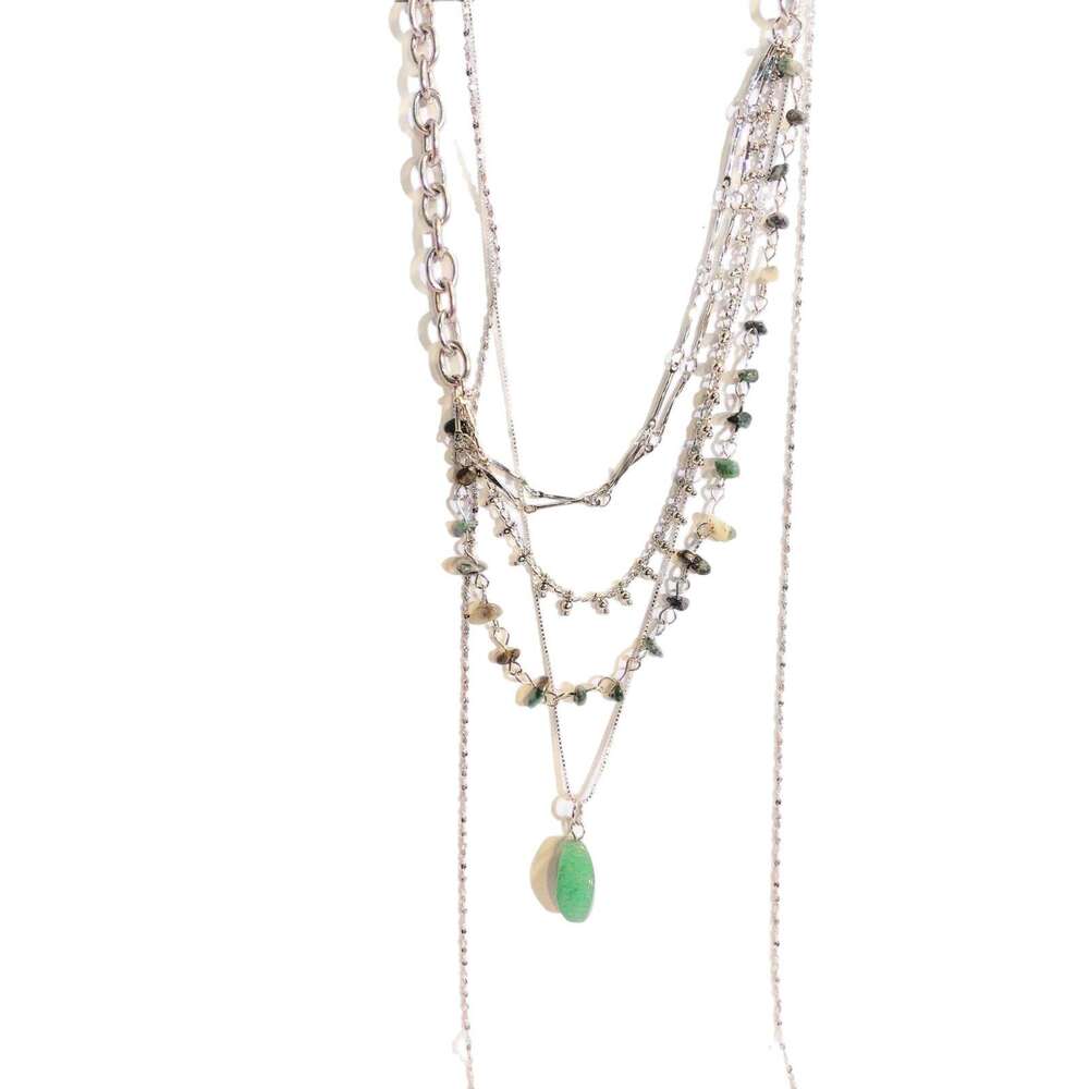 Fuxin New Multi-layer Tassel Turquoise Necklace Emerald Pendant Collarbone Chain Niche Design High-end Choker 53e