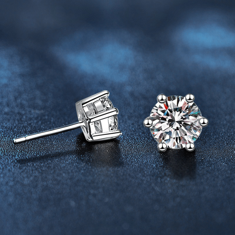 Designer's popular moissanite earrings with a stylish and elegant classic six-claw design for women. The ear jewelry is made of 925 sterling silv
