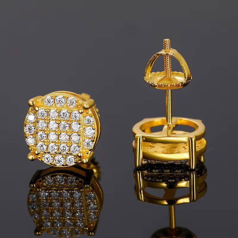 Men Iced Out Screw Back Moissanite Earring 925 Sterling Silver Classic Round Stud Earrings With GRA Certificate