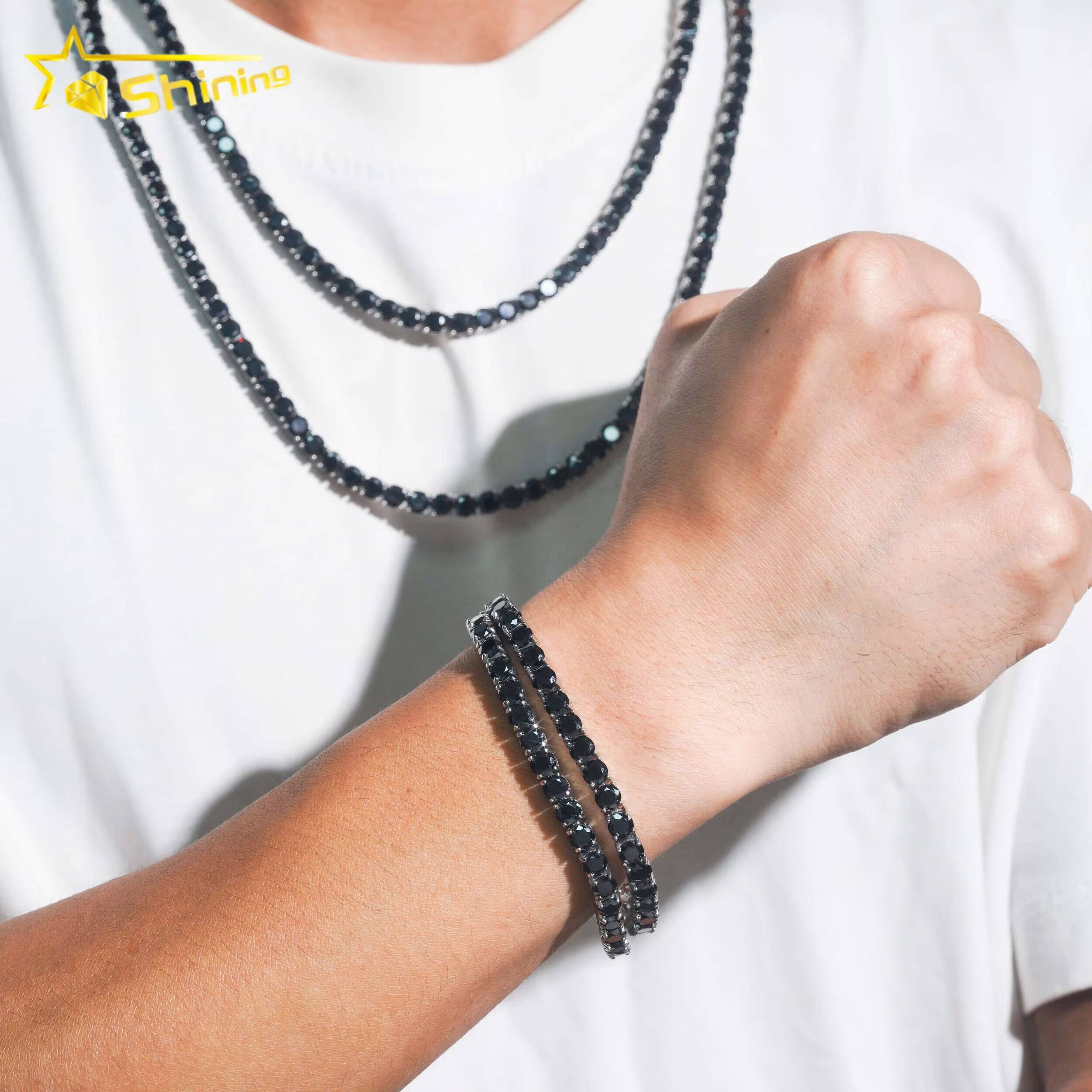 Pass Diamond Tester Black Diamond 316L Stainless Steel Hip Hop Tennis Bracelet Moissanite Tennis Necklace