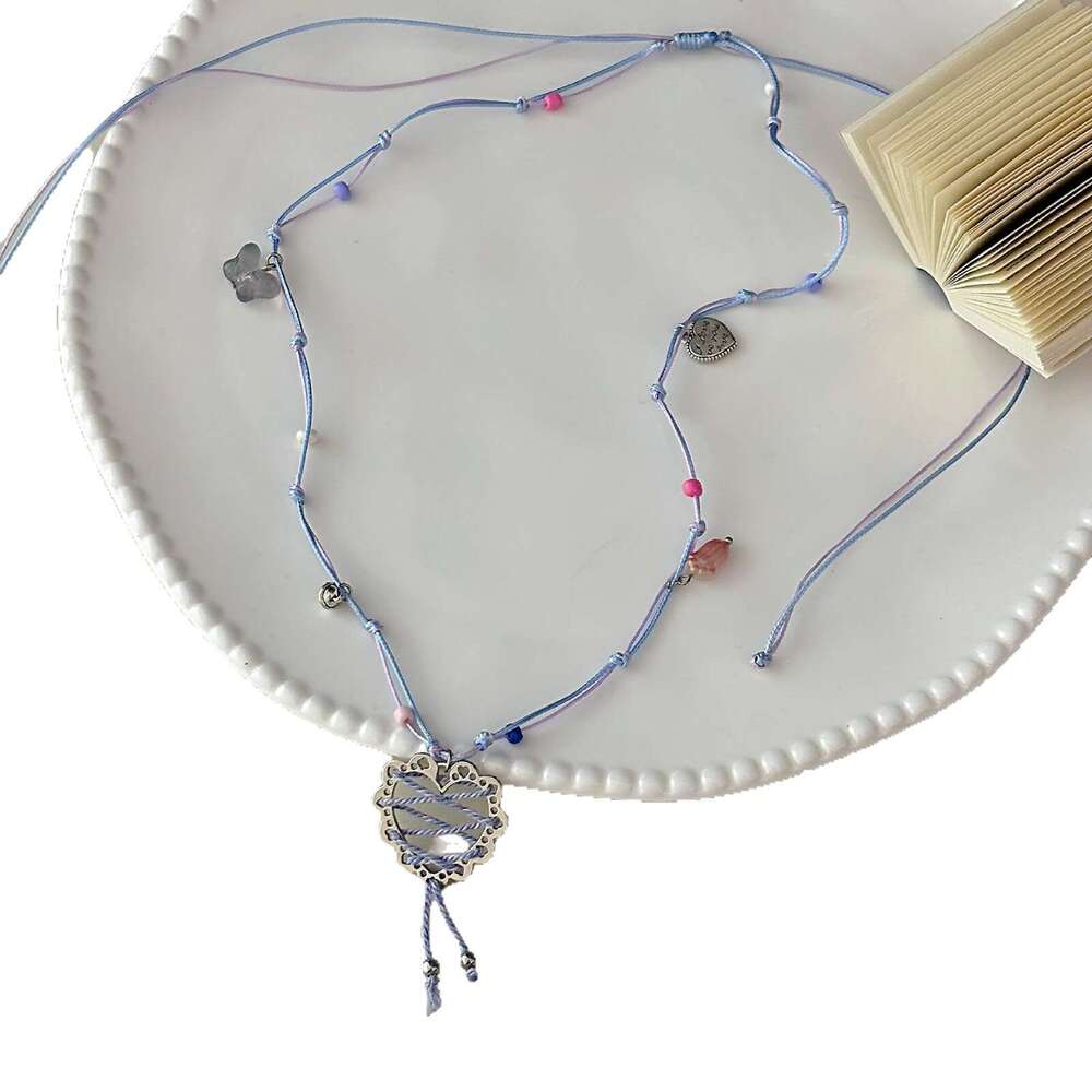 Heart Punk Rock Colorful Multi-Element Woven Pull Pendant Necklace Personality Trendy Fashion Hot Girl 412