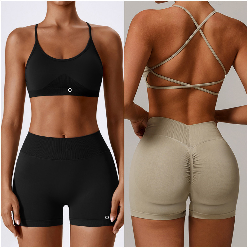7137 Women Yoga Outfit Suits Two Pieces Pants Vest Exercise Sport Gym Running Trainer Casual Shorts Elastic High Waist Close-Fitting Sportwear Sleeveless
