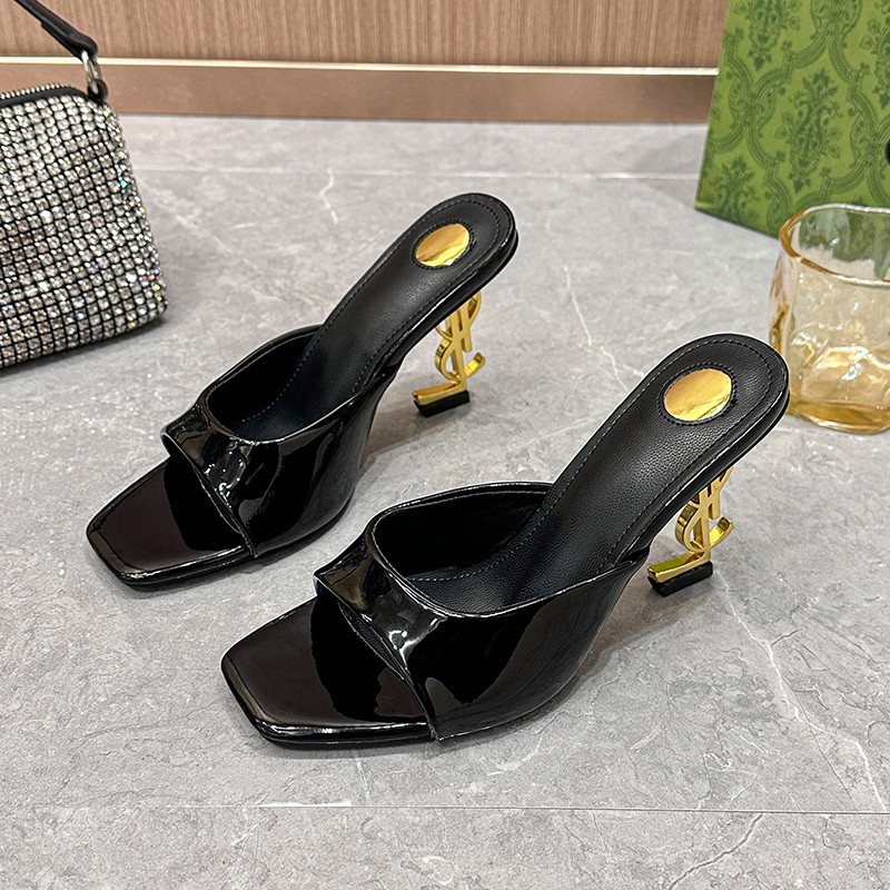 Women's High Heel Square Toe Mule Sandals Metallic Ankle Strap French Retro 2025 Summer