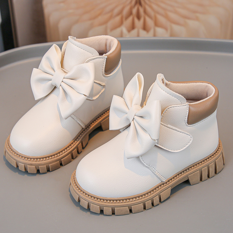 Girls bow short boots Korean cute princess style soft cute baby leather boots